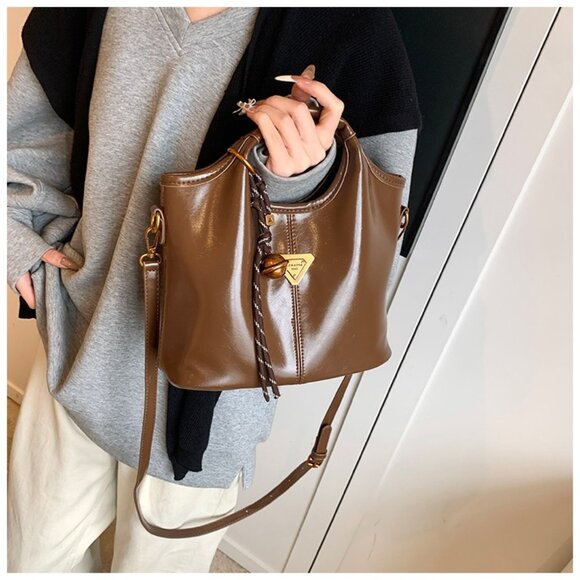 Patent Faux Leather Slouchy Mini Tote Bag /Multiple colors available - Picture 11 of 13